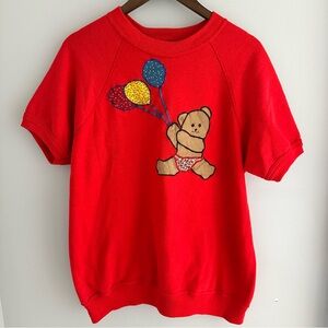Vintage BW Cozy Red Sweatshirt Embroidered Bear Baby Balloons Floral Women’s XL